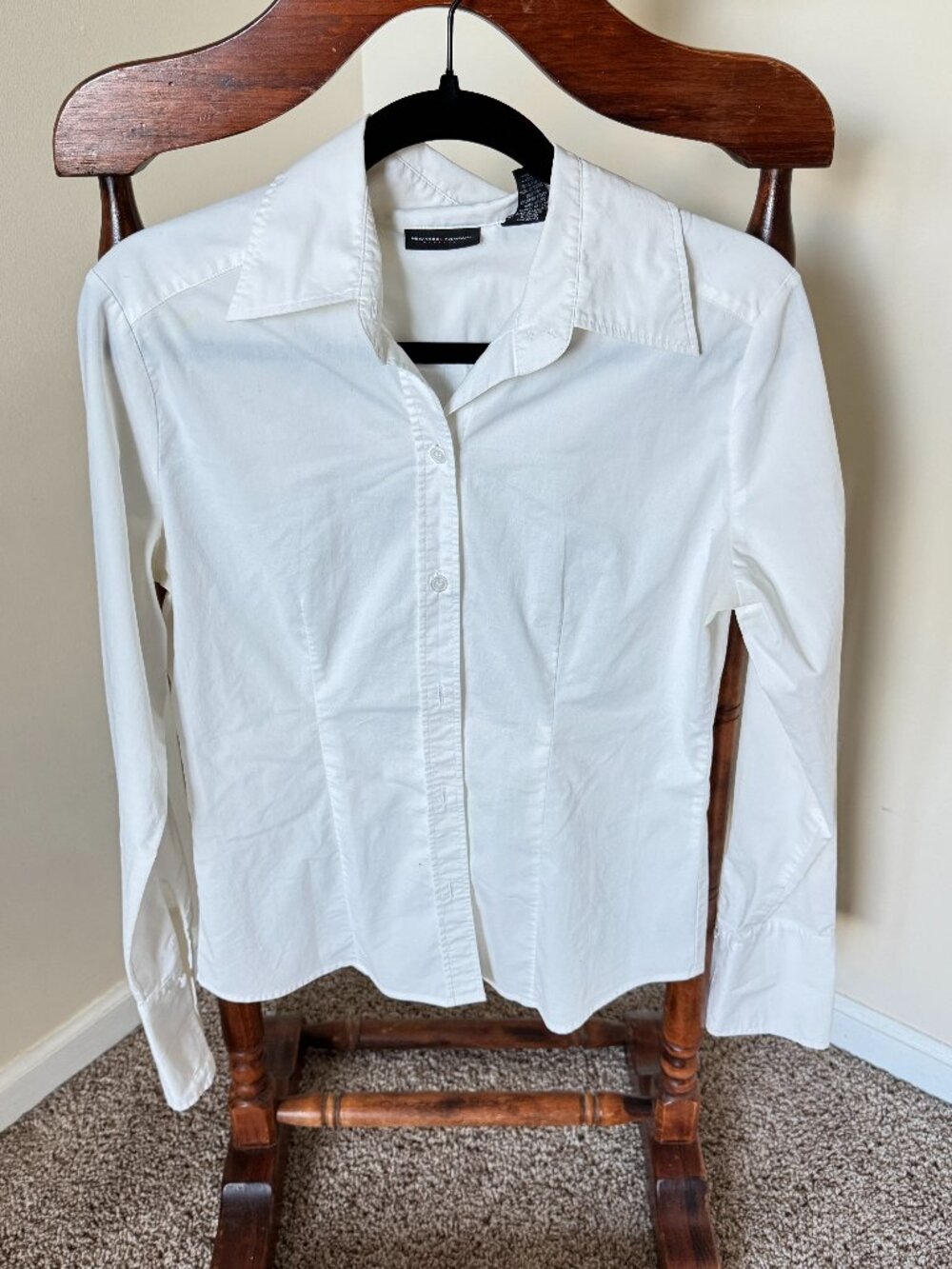 New York & Company Stretch White Button Down Shirt Medium Y2K